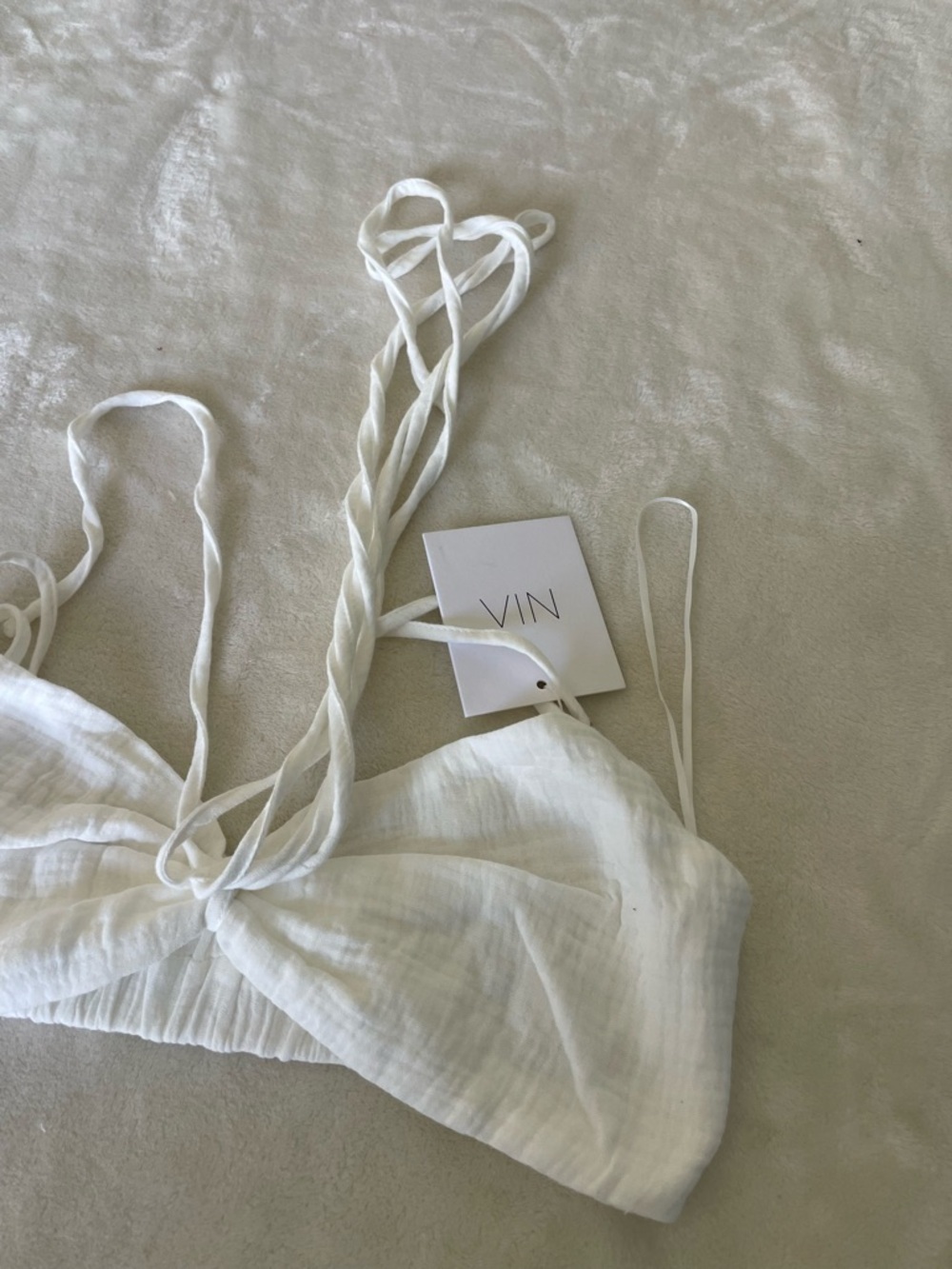 White Cotton Bandeau Bra with Braided Straps - Picture 2 of 7
